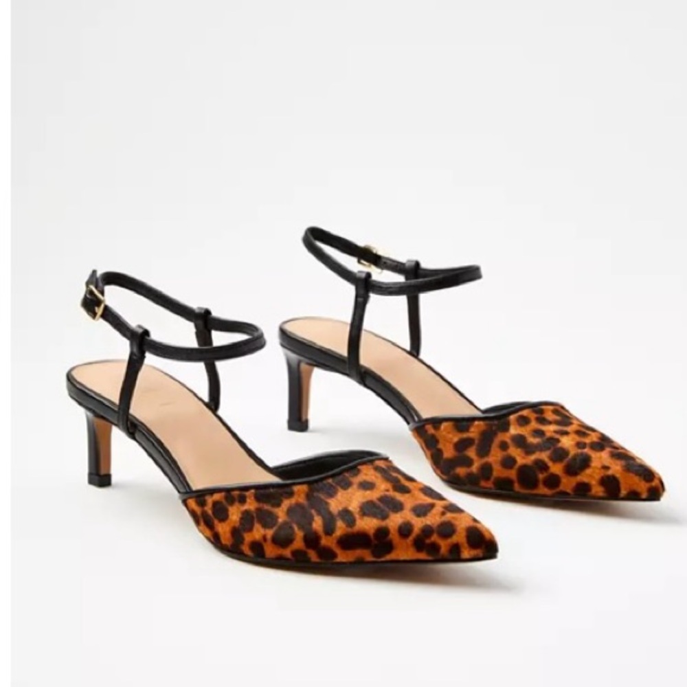 LOFT Leopard Print Heels with Black Straps NWOT